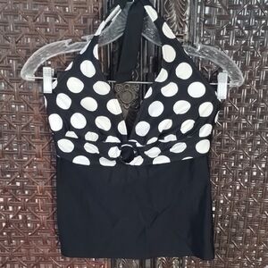 American Living Black And White Halter White Polka Dot Bodice Size 8 Tie Neck